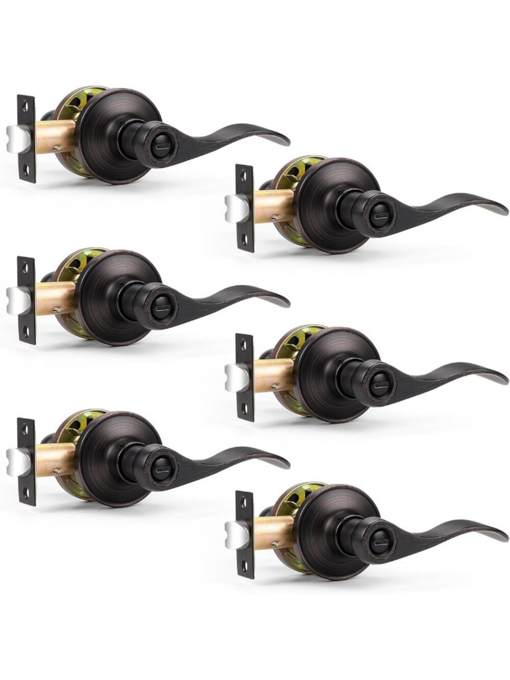 Wave Style Privacy Door Levers - Keyless Handles for Bedroom & Bathroom, 6 Pack